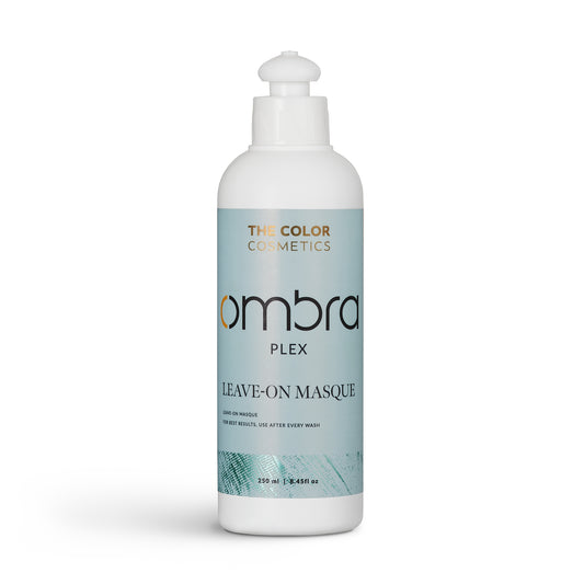 Ombra Plex Leave-On Masque with creamy texture, provides UV protection, heat defense, and seals hair cuticles for smooth, healthy, frizz-free hair