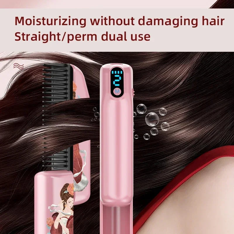 FEMVY straightening brush connected to USB cable – rechargeable 2500mAh battery with wireless charging