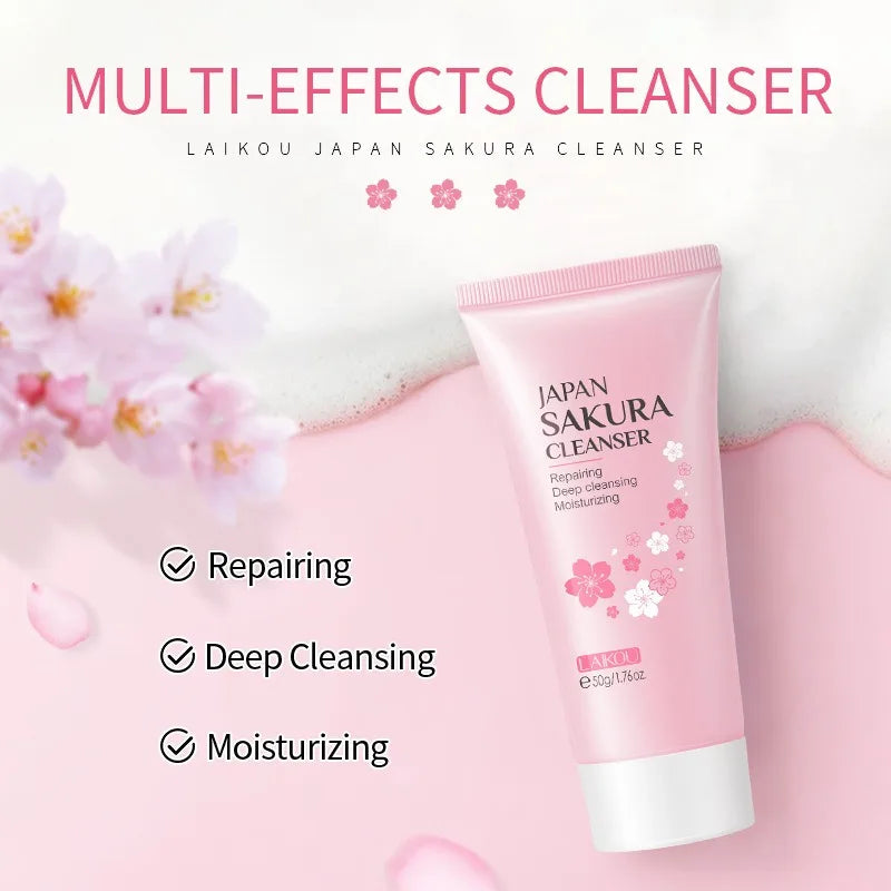 Foamy texture of Sakura facial cleanser on hand