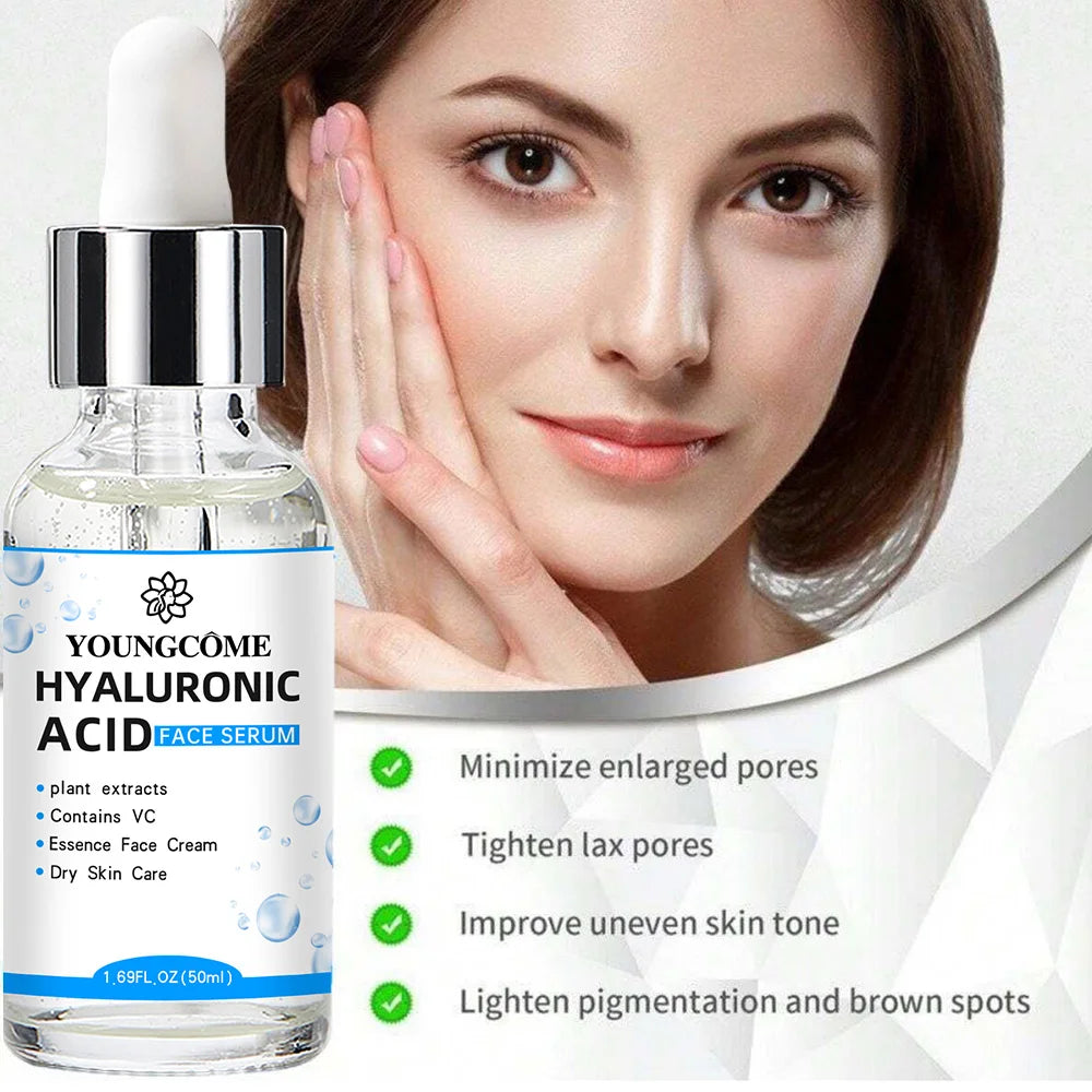 Woman applying YOUNGCOME Hyaluronic Facial Essence as part of skincare routine