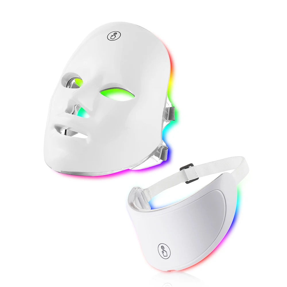 Foreverlily 7-color LED facial mask with neck attachment – wireless light therapy device for skin rejuvenation and anti-aging