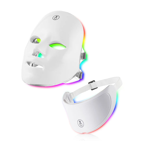 Foreverlily 7-color LED facial mask with neck attachment – wireless light therapy device for skin rejuvenation and anti-aging