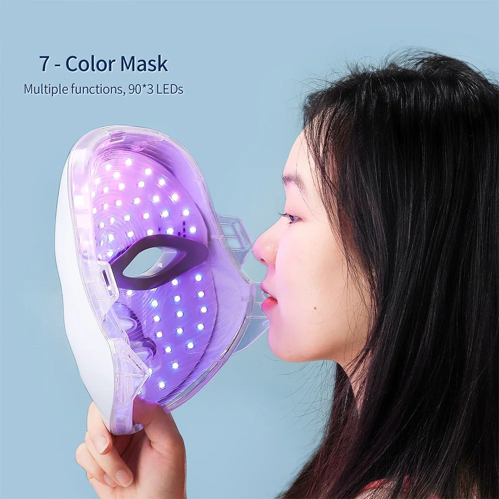 Woman wearing Foreverlily LED face and neck mask – hands-free light therapy for anti-wrinkle and acne treatment